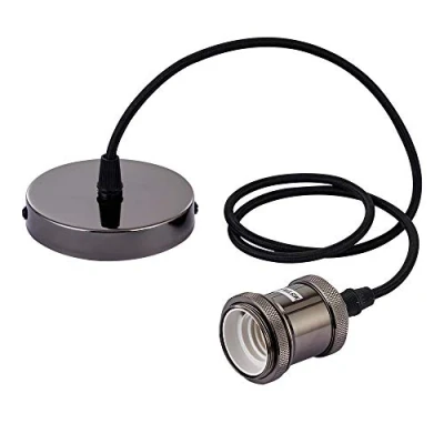 Image of Innoteck Vintage Ceiling Pendant Lamp Holder E27 Metal Fabric Braided Light Fitting Pearl Black