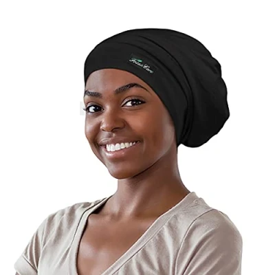 Image of FocusCare Sleep Cap,Silk Satin Lined Adjustable Frizzy Hair Black Women Extra Large