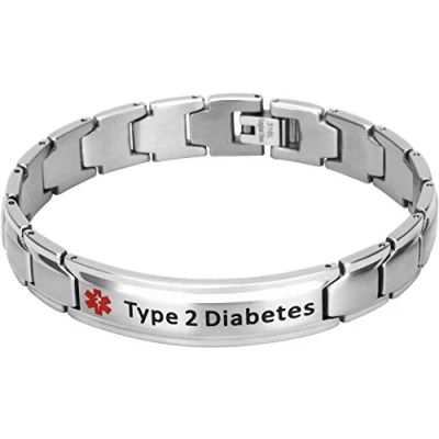 Image of Smarter LifeStyle Elegant Surgical Grade Steel Medical Alert ID Bracelet For Men and Women (Men&#039;s, Type 2 Diabetes)