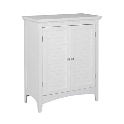Image of VERSANORA Teamson Home Free Standing Bathroom Cabinet, Wooden Storage, Double Louvered Doors, Adjustable Shelf, Anti Tipping, White, Glancy Collection