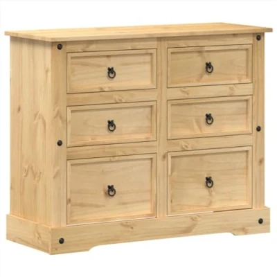 Image of vidaXL Corona Solid Pine Wood Chest of Drawers Brown Bedroom/Living Room Storage 110x43x91cm with 6 &amp; Metal Handles