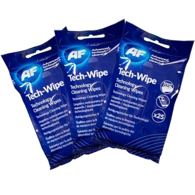 Image of AF Tech Wipes 3 Packs of 25 Pre Moistened Screen, Phone &amp; Technology Cleaning MTW025P