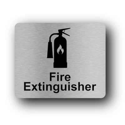 Image of Metallic Silver Fire Extinguisher Sign with High Strength Self Adhesive Backing, UV Printed for Long Term Use, 120mm x 90mm, Composite Material, Ideal Business Premises