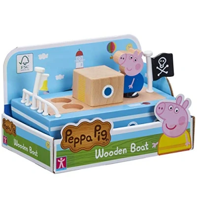 Image of PEPPA PIG GRANDPA PIGS Wooden BOAT, Sustainable FSC Certified Toy, Preschool Imaginative Play, Gift For 2 5 Year Old