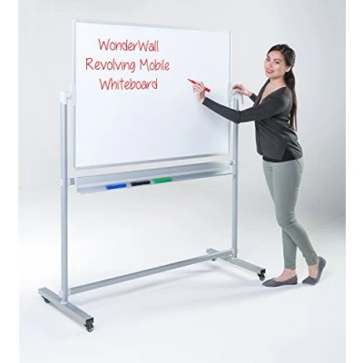 Image of Wonderwall Double Sided Non Magnetic Revolving Mobile Whiteboard with Pen Tray (H) 900x (W) 1200mm (feint Grid on one Side)
