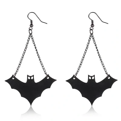 Image of Cubahop Halloween Black Bat Choker Necklaces Earrings Gothic Red Genstone Collar Necklace Pendant Chain Jewelry for Women and Girls (Earrings)