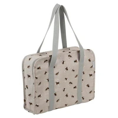 Image of Hobby Gift Exclusive Project Case Sewing &amp; Yarn Storage, Craft Knitting Bag for Classes Travel, 3 Plastic Pocket Inserts Accessories Organising 100% Cotton 34 x 28 12cm Bees