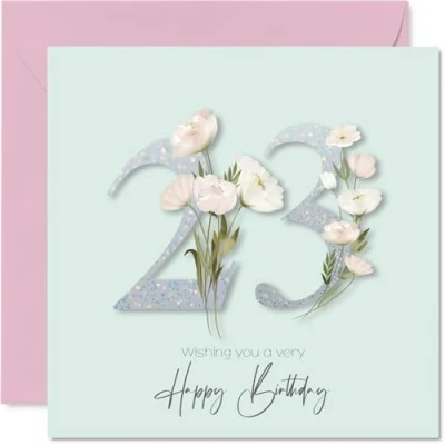 Image of 23rd Birthday Cards for Women Fancy Floral Flowers Happy Card 23 Year Old Woman Granddaughter Sister Niece Cousin, 145mm Bday Greeting