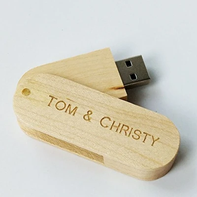 Image of Personalised wooden swirl maple wood 8 GB USB flash drive; engraved drive custom box, wedding photo storage gift, birthday business promotional gift (USB only (no box))
