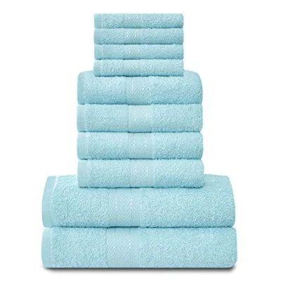 Image of Lions Towels Family Bale Set 10 Piece 100% Egyptian Cotton, 4x Face Hand 2x Bath Towel, Premium Quality Highly Water Absorbent Bathroom Accessories, Machine Washable, Aqua, 544630
