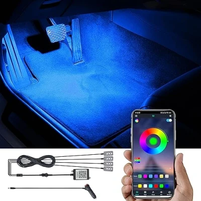 Image of TABEN RGB Car Footwell Ambient Lighting Kit APP Control 16.7 Millions Colors Sound Active Music Sync Cigarette Lighter Interior Atmosphere Light DC 12V