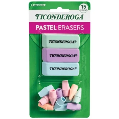 Image of Ticonderoga Assorted Erasers, Pastel Colors, 15 Count