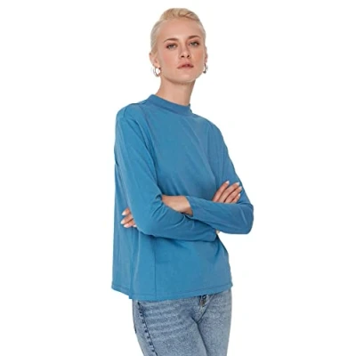 Image of Trendyol Women&#039;s Woman Regular Standard Crew Neck Knit T shirt Shirt, Indigo, S UK