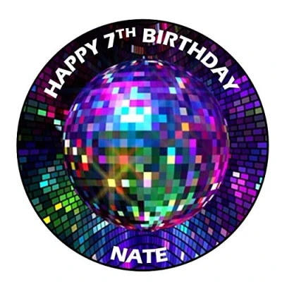 Image of Disco Ball Round Circle Cake Edible Icing or Wafer Topper 7.5 inch Personalised (Wafer)