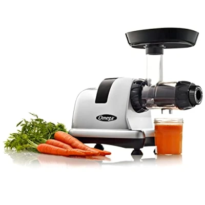 Image of Omega Juicer J8007S Slow Masticating Cold Press Vegetable and Fruit Juice Extractor Nutrition System, Triple Stage, 200 Watts, Silver
