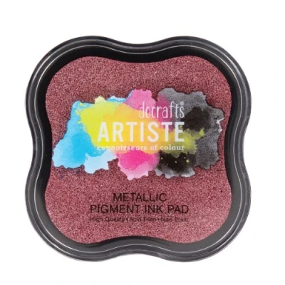 Image of Artiste Pigment Metallic Berry Red Ink Pad for Stamping, Embossing Powders, Crafting Supplies, Highly Pigmented, Use with Clear Stamps, Rubber Pads are Safe Non Toxic Acid Free