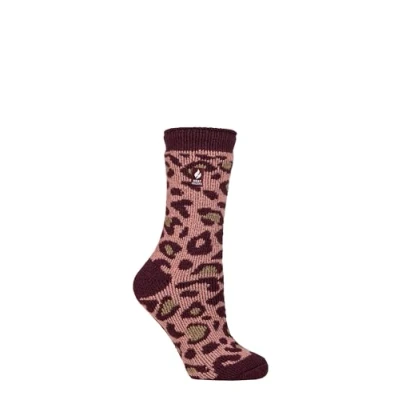 Image of Women&#039;s 1 Pair SOCKSHOP Heat Holders 2.3 TOG Patterned Thermal Socks Animal Print Cabernet / Muted Coral 4 8
