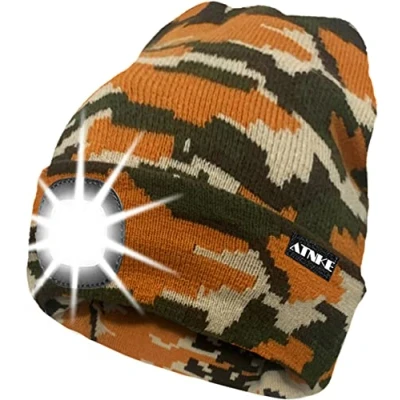 Image of ATNKE LED Lighted Beanie Cap,USB Rechargeable Running Hat Ultra Bright 4 Waterproof Light Winter Warm Gifts for Men and Women/Camouflage Yellow