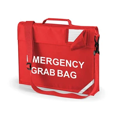 Image of School &amp; Workplace Evacuation Emergency Grab Bag Printed Red Documents Shoulder Strap