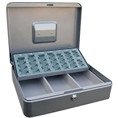 Image of ACROPAQ 10005S Lockable Cash Box with Coin Counting Board, Large 24 x 30 9 cm, Box, Money Suitable for Storage, Silver