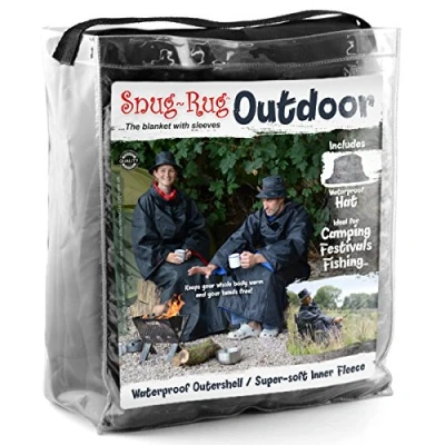 Image of Snug Rug Outdoor Waterproof, Windproof, Polar Fleece, Festival, Camping and Watersports, Blanket with Sleeves 168 x 137cm, Polyester, Black Blue, 137 cm