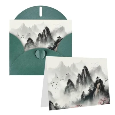 Image of Ink Painting Style Mountain Print Greeting Cards Personalized Thank You Card Blank Note With Envelopes Congratulations For All Occasion