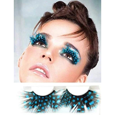 Image of Dorisue Halloween Party Eyelashes Blue Peacock Big Extra Long Feather extension Green Tip False Dance Costume