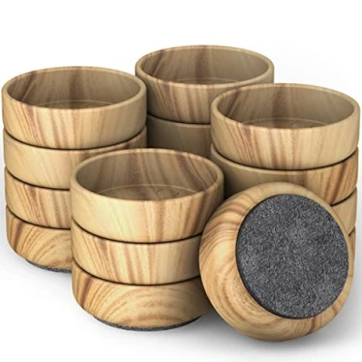 Image of Medipaq Premium Felt Castor Cups for Wooden Floors &amp; Smooth Surfaces 16x Large 60mm diameter Dark Wood Grain Chair Leg Floor Protectors Castors Furniture