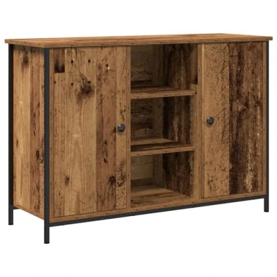 Image of vidaXL Rustic Sideboard Old Wood Particle Board &amp; Metal Frame, Rectangular, Brown Finish Dining/Living Room Storage Buffet 100x35x70 cm, Ample Shelves Compartment