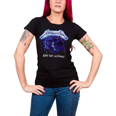 Image of Metallica T Shirt Ride The Lightning Tracks Official Womens Skinny Fit Black XXL