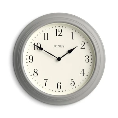 Image of Jones Clocks® Premium Large Wall Clock with Arabic Dial, the &#039;Supper Club&#039; in Overcoat Grey 40cm