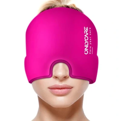 Image of ONLYCARE Migraine Relief Cap, Upgraded Odorless Ice Head Wrap, Headache Hat for Migraine, Rosy Red
