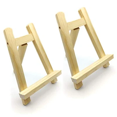 Image of 2 Pcs Wooden Table Top Easels, 15x20 cm/5.9x7.87 inch Small Tabletop Display Easel Stand, Mini Artist Canvas Painting Desktop Triangle Holder Stand for Calendar/Drawing/Sketching/Wedding