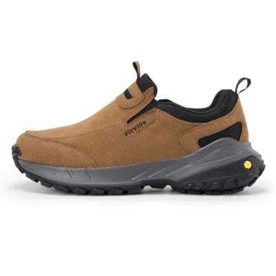 Image of FitVille Men&#039;s Extra Wide Hiking Shoes,Slip On Trainers Outdoor Trekking Walking Shoes for Swollen Feet Khaki Tan 8 UK X