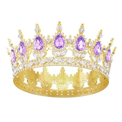 Image of DRESHOW Full Round Crown Crystal Rhinestone Tiara Headband Vintage Baroque Wedding Sparkly Princess Carnival Headdress Brithday Party Hair Accessories