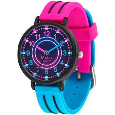 Image of Kiddus Educational Watch for Boys. Children to Learn Time. Analogue First Kids from 5 Years Old. Time Teacher Exercices Included
