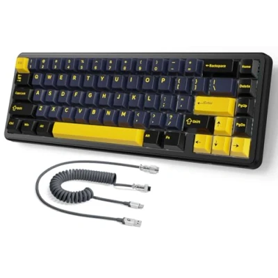 Image of MAMBASNAKE ATTACK SHARK X65 HE Rapid Trigger Keyboard, 0.01mm RT Accuracy, 8Khz 60% Wired Magnetic Switch Gaming Keyboard with Coiled Cable, Adjustable Actuation, Snap Tap, for PC/Mac,Grey&amp;Yellow