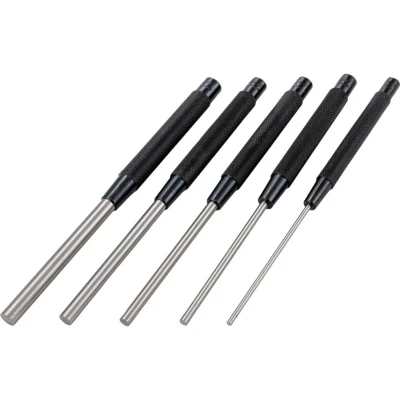 Image of Starrett S248PC Extended Length Drive Pin Punch Set, 1/8&quot; 3/8&quot; Diameters, 8&quot; Overall Length, 3 1/2&quot; In Red Vinyl Pouch