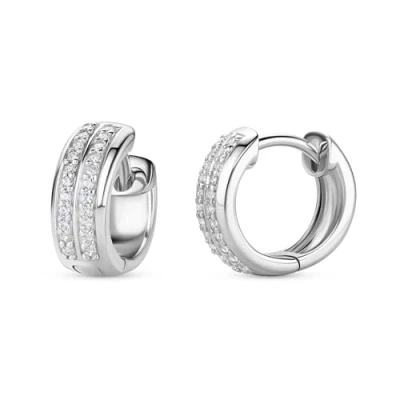 Image of Miore Women&#039;s Silver Hoop Zirconia Studded Gem Earrings 925 Sterling Huggies with 44 Brilliant Cut Cubic Ziconia Gemstones (0.35 Cts) gift box included