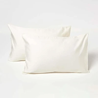 Image of HOMESCAPES Cream Kid’s Pillowcases 60 x 40 cm 2 Pack 100% Organic Cotton sateen Soft Hypoallergenic Children’s Pillow Cases with Envelope Close Breathable Easy Care 400 TC 600 Thread Count Equiv