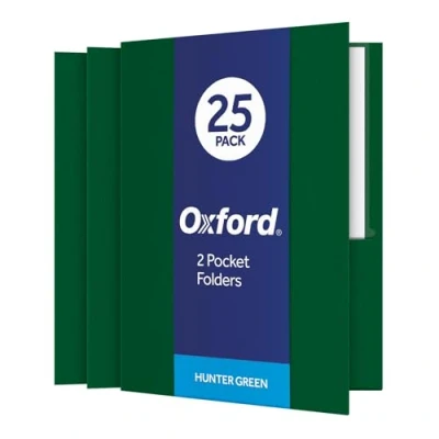 Image of Oxford Twin Pocket Folders, Textured Paper, Letter Size, Hunter Green, Holds 100 Sheets, Box of 25 (57556EE)