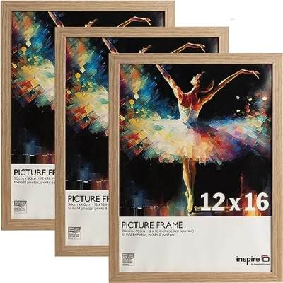 Image of Inspire By Hampton SORBONNE 12x16 (30x40cm) Oak Effect Picture Photo Frame Plexi (Non Glass) 3 Pack IBHSOR1216NGPK3