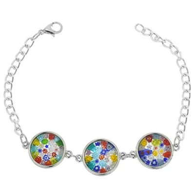 Image of GlassOfVenice Murano Glass Millefiori Silver Disks Bracelet Multicolor