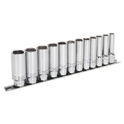 Image of Sealey Premier Socket Set 12pc 3/8&quot;Sq Drive Deep Lock On™ 6pt Metric