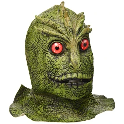 Image of The Rubber Plantation TM 619219292344 Visitors Mask Alien Martian Monster Reptile Lizard Man Halloween Fancy Dress Costume, Unisex Adult, One Size, Green