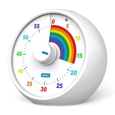 Image of Visual Timer for Kids, 60 Minute Countdown Classroom Office Kitchen, Desk Kids Time Management Tools with Silent Operation, Pomodoro Rainbow Pattern White (White)