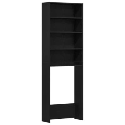 Image of vidaXL Black Oak Washing Machine Cabinet Modern Storage Shelf 64x24x190cm MDF for Living Room/Office