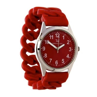 Image of T&amp;J Stretch Band Wrist Watch Simple to Slip on and Off Easy Read Dial, Precision Quartz Movement No Fiddly Buckles or Catches Easylife Lifestyle Solutions in Burgundy
