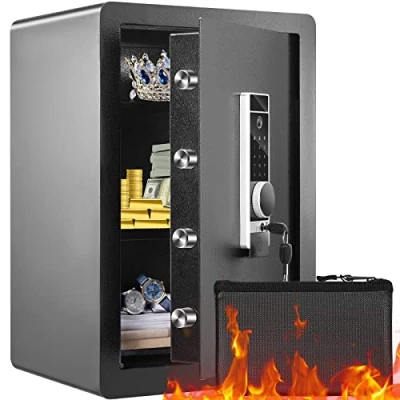 Image of VEVOR Safe, 2.2 Cubic Feet Home Steel Security Safe with Fingerprint, Digital Keypad and 2 Keys, Cabinet Large Fire proof Bag, Protect Cash, Gold, Jewelry, Documents, 15.8x13x23.6 inch