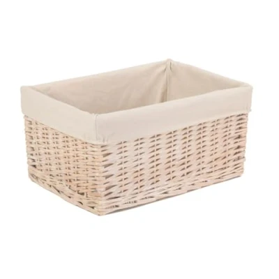 Image of Red Hamper Small White Lined Storage Wicker Basket, Brown